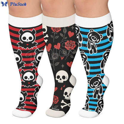 Plusock Plus Size Red Stripe Bat Skull Compression Socks - image 0