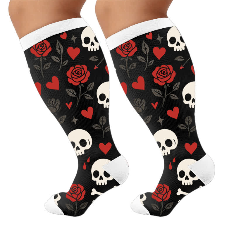 Plusock Plus Size Red Stripe Bat Skull Compression Socks - image 9