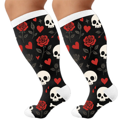 Plusock Plus Size Red Stripe Bat Skull Compression Socks - image 9