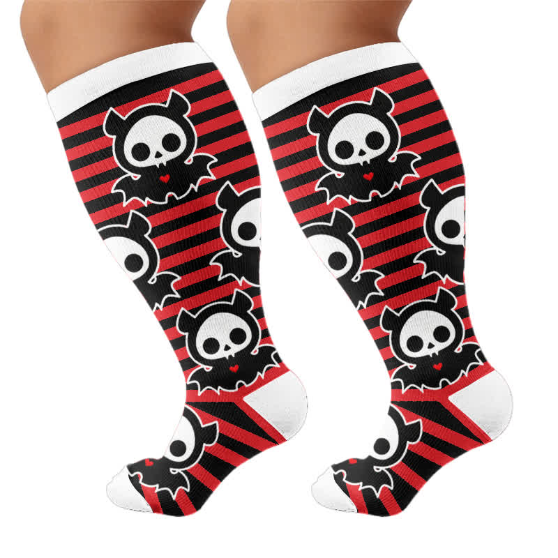 Plusock Plus Size Red Stripe Bat Skull Compression Socks - image 8