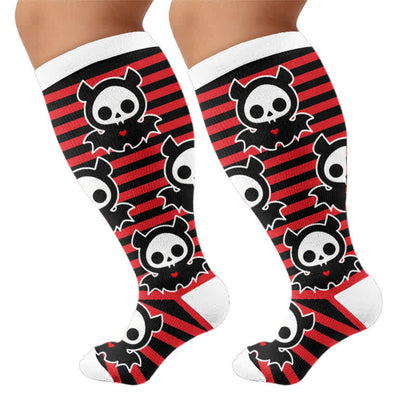 Plusock Plus Size Red Stripe Bat Skull Compression Socks - image 8