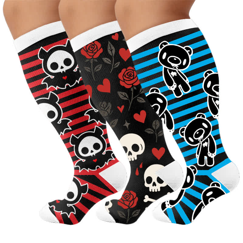 Plusock Plus Size Red Stripe Bat Skull Compression Socks - image 7
