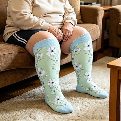 Plusock Plus Size Doodle Floral Compression Socks - Green - 4XL - image 2