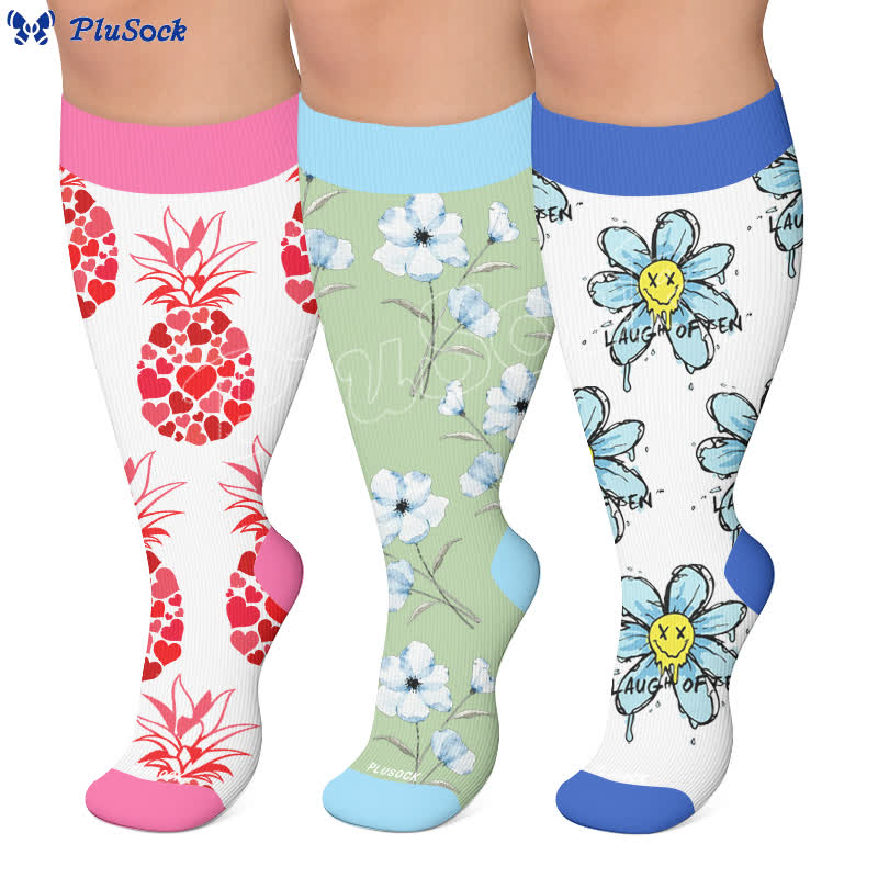 Plusock Plus Size Doodle Floral Compression Socks - image 0