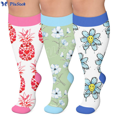 Plusock Plus Size Doodle Floral Compression Socks - image 0