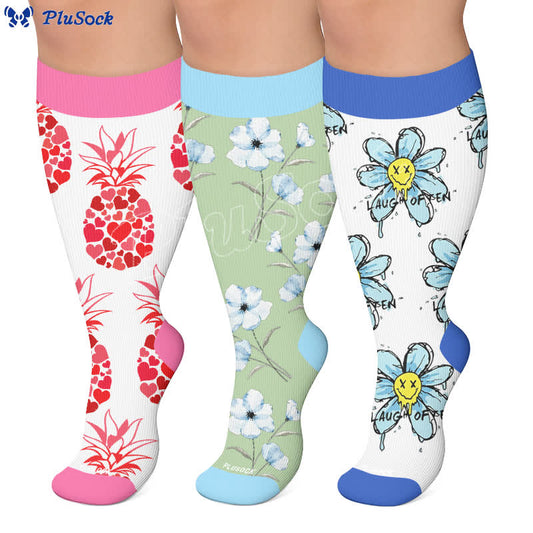 Plusock Plus Size Doodle Floral Compression Socks - image 0