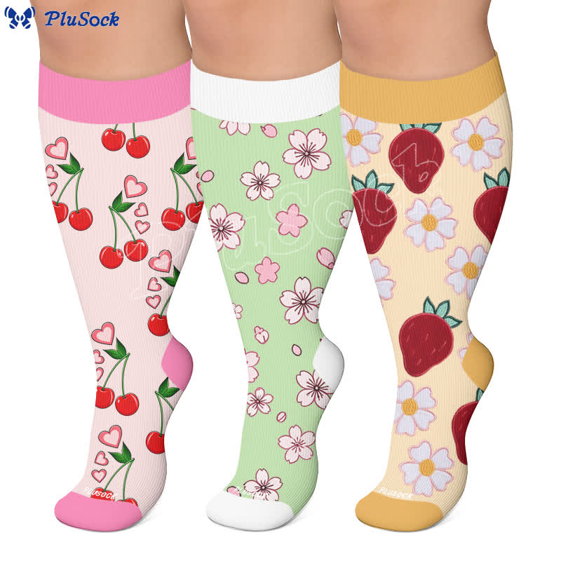 Plusock Plus Size Strawberry Daisy Compression Socks - image 0
