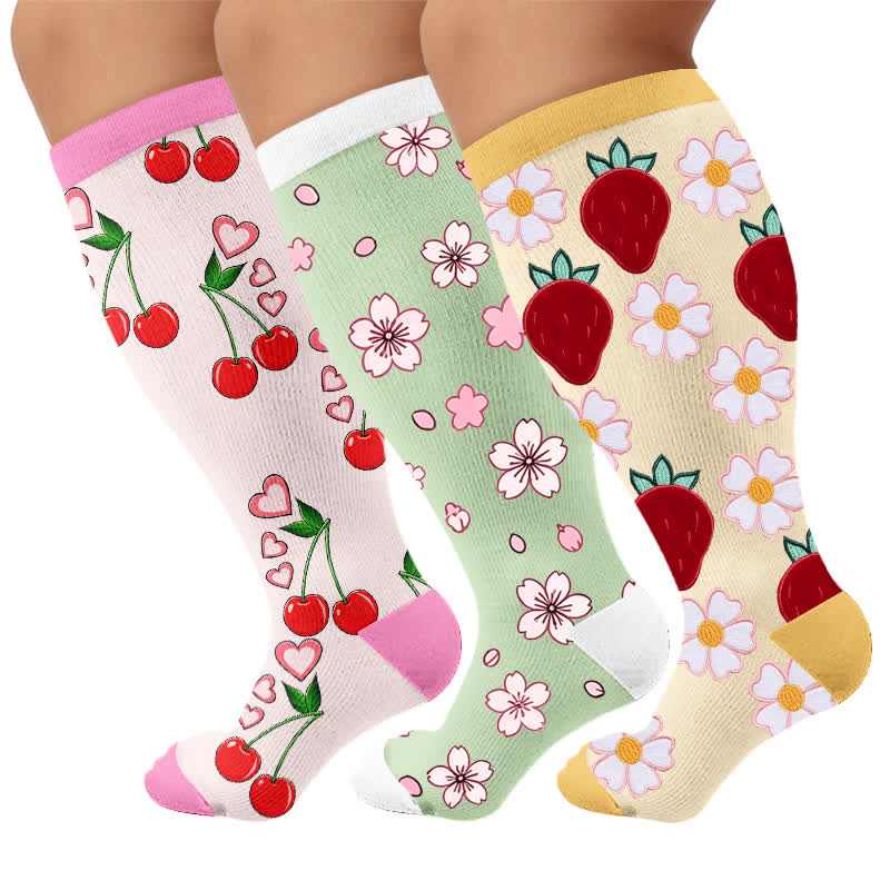 Plusock Plus Size Strawberry Daisy Compression Socks - image 7