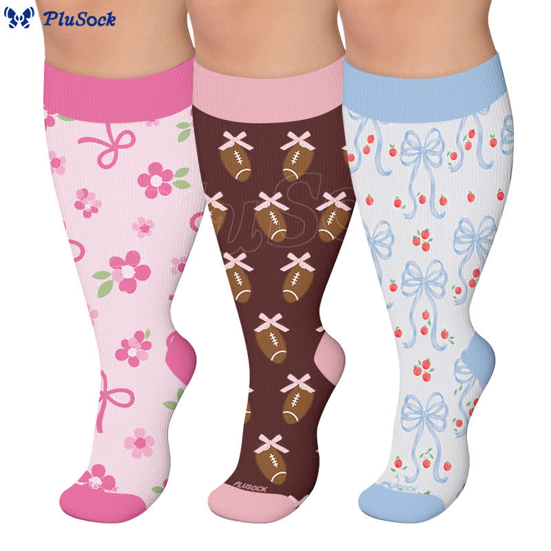 Plusock Plus Size Pink Bow Floral Compression Socks - image 0