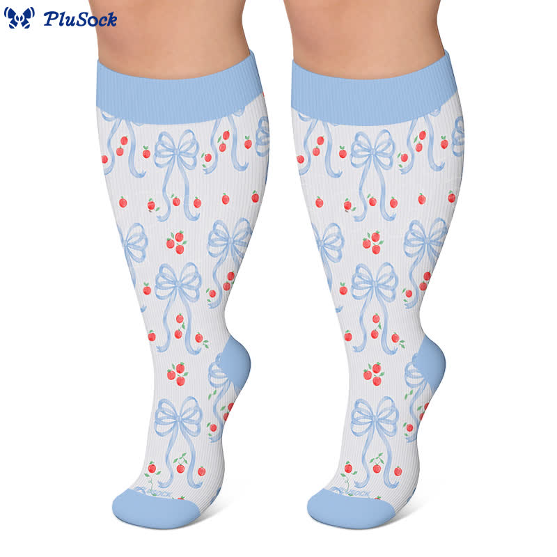 Plusock Plus Size Pink Bow Floral Compression Socks - image 9