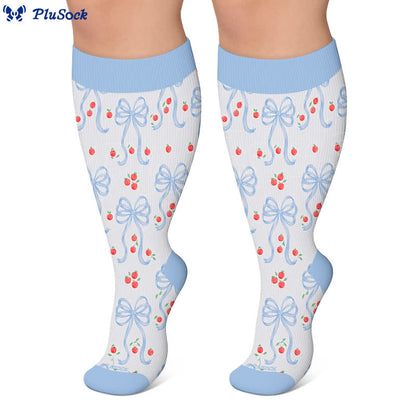 Plusock Plus Size Pink Bow Floral Compression Socks - image 9
