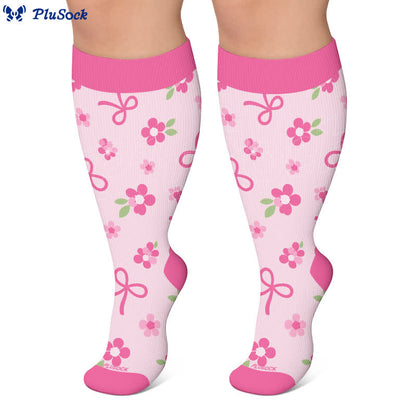 Plusock Plus Size Pink Bow Floral Compression Socks - image 5