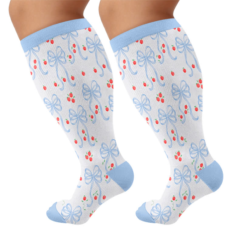 Plusock Plus Size Pink Bow Floral Compression Socks - Blue - 4XL - image 10