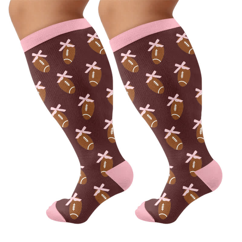 Plusock Plus Size Pink Bow Floral Compression Socks - Brown - 4XL - image 8