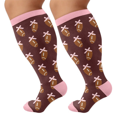 Plusock Plus Size Pink Bow Floral Compression Socks - Brown - 4XL - image 8