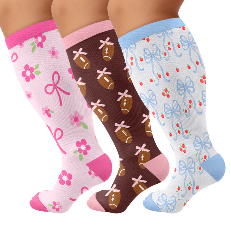 Plusock Plus Size Pink Bow Floral Compression Socks - image 4