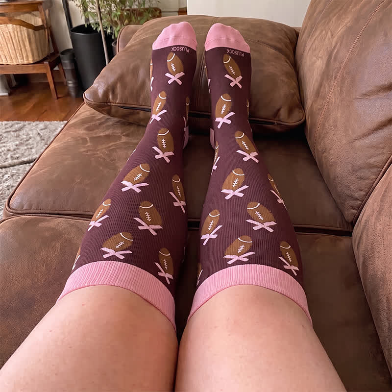 Plusock Plus Size Pink Bow Floral Compression Socks - image 2