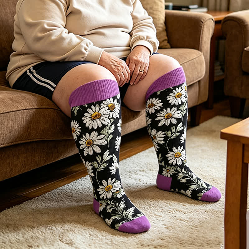 Plusock Plus Size Daisy Bloom Compression Socks - Purple - 4XL - image 1