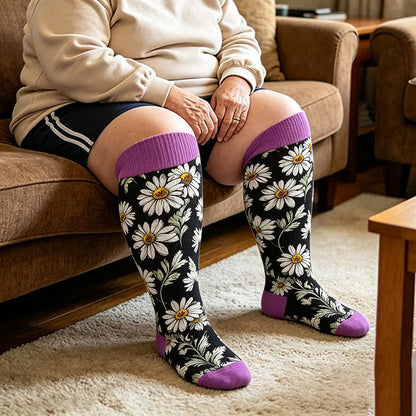 Plusock Plus Size Daisy Bloom Compression Socks - Purple - 4XL - image 1