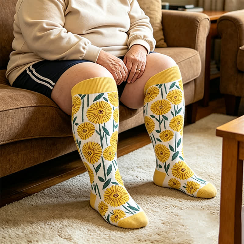 Plusock Plus Size Daisy Bloom Compression Socks - Yellow - 4XL - image 3