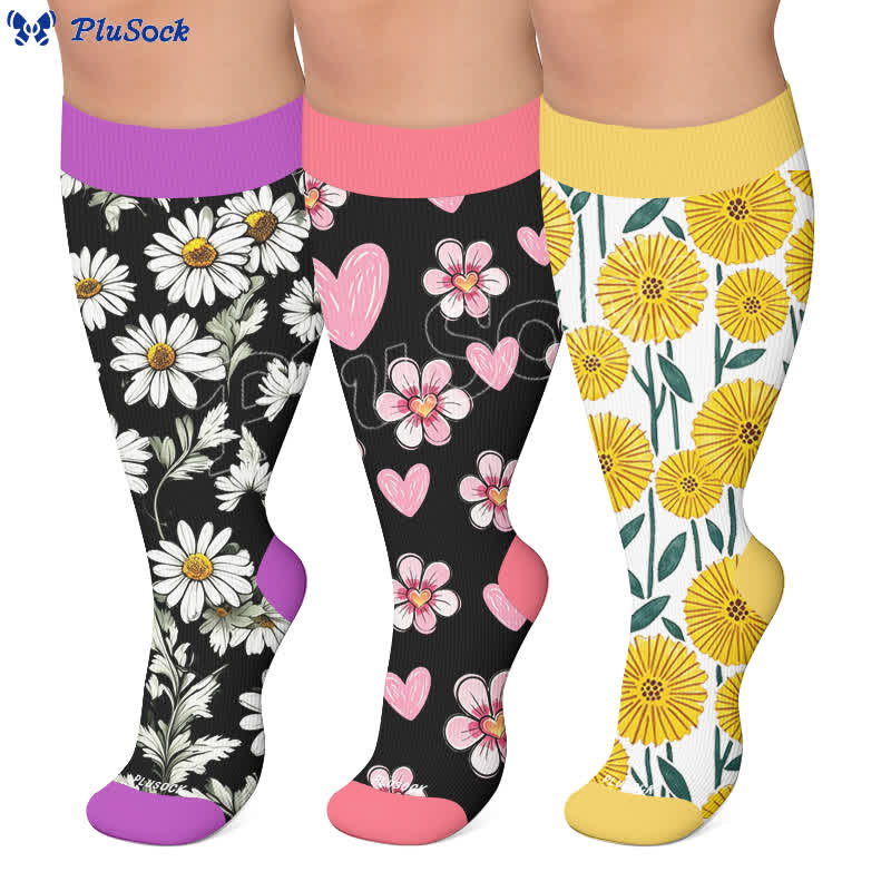 Plusock Plus Size Daisy Bloom Compression Socks - image 0