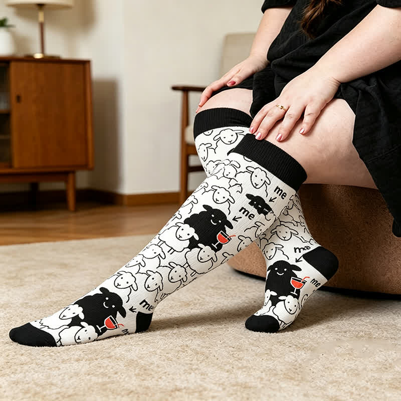 Plusock Plus Size Sheep Compression Socks - Black - 4XL - image 1