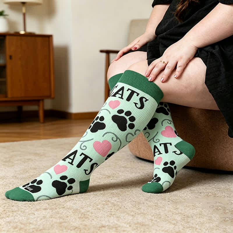 Plusock Plus Size Crown Cat Compression Socks - Green - 4XL - image 2