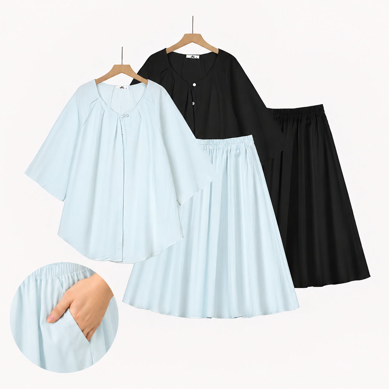 Plusock Plus Size Solid Loose Cotton Linen Top Skirt With Pockets Set - image 7