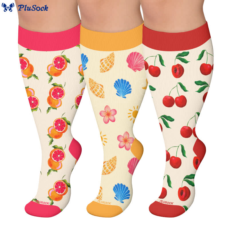 Plusock Plus Size Cherry Grapefruit Print Compression Socks - image 0