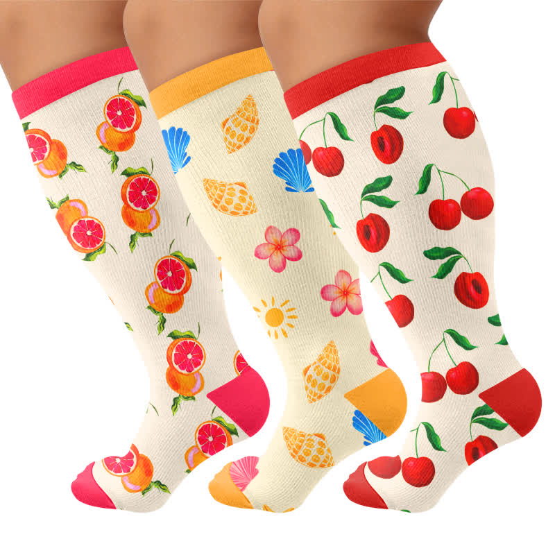 Plusock Plus Size Cherry Grapefruit Print Compression Socks - image 1