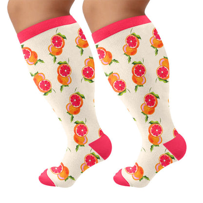 Plusock Plus Size Cherry Grapefruit Print Compression Socks - Rose - 4XL - image 5