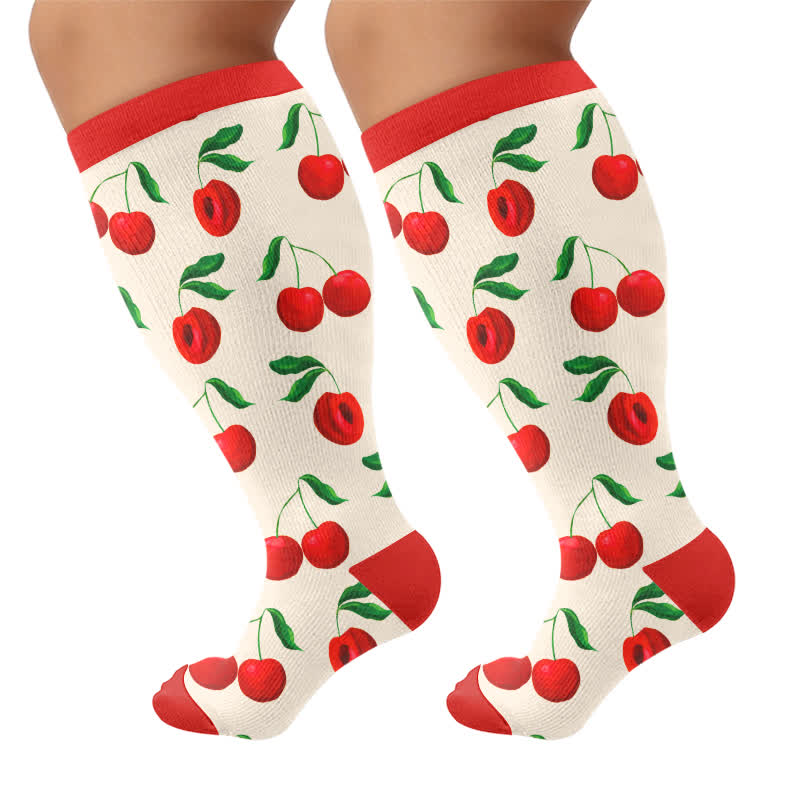 Plusock Plus Size Cherry Grapefruit Print Compression Socks - Red - 4XL - image 7