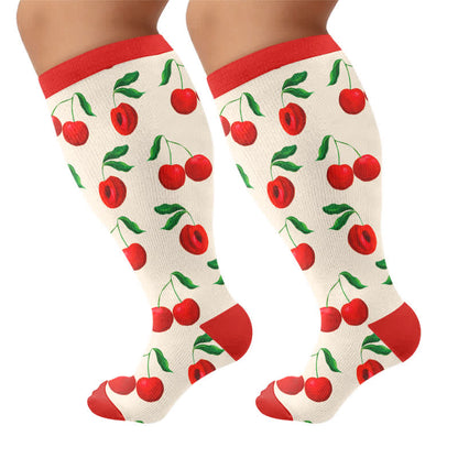 Plusock Plus Size Cherry Grapefruit Print Compression Socks - Red - 4XL - image 7