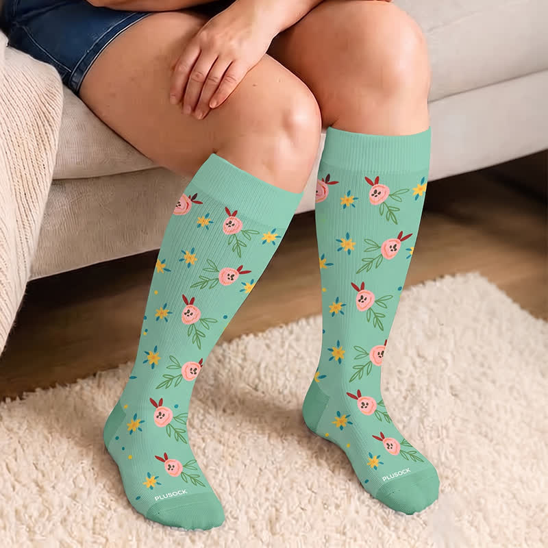 Plusock Plus Size Floral Smile Compression Socks - image 1
