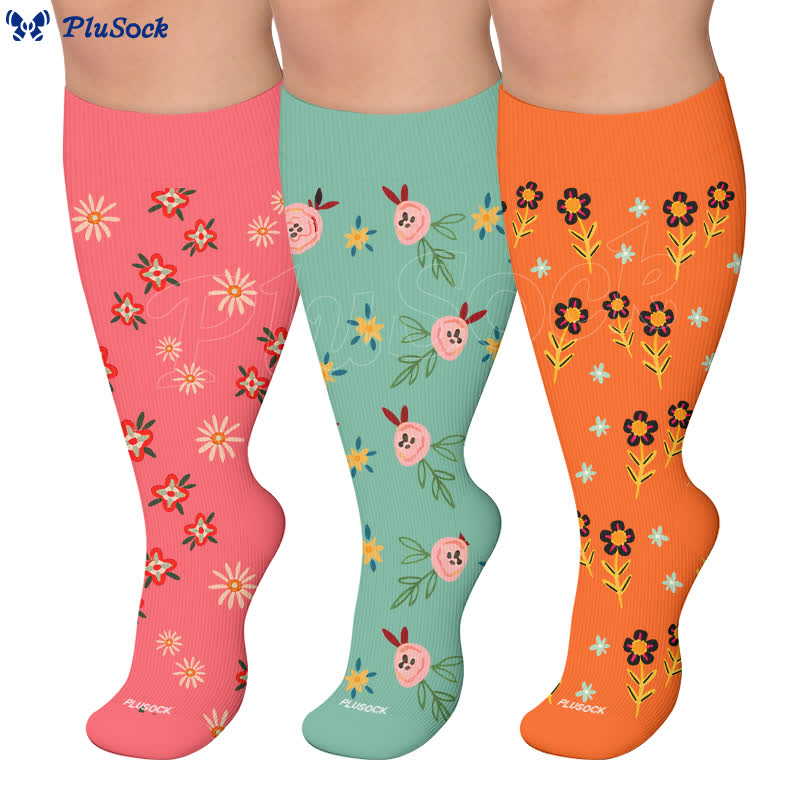Plusock Plus Size Floral Smile Compression Socks - image 0