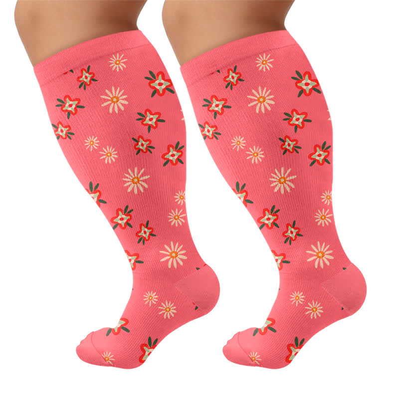 Plusock Plus Size Floral Smile Compression Socks - Pink - 4XL - image 7