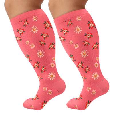 Plusock Plus Size Floral Smile Compression Socks - Pink - 4XL - image 7
