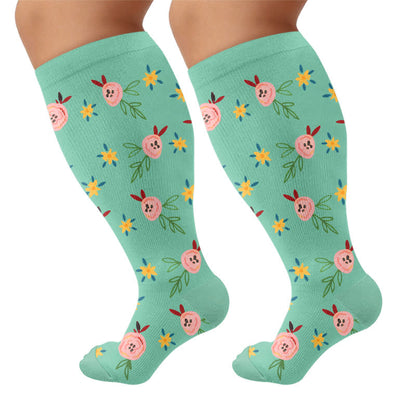 Plusock Plus Size Floral Smile Compression Socks - Green - 4XL - image 5