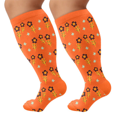 Plusock Plus Size Floral Smile Compression Socks - Orange - 4XL - image 9