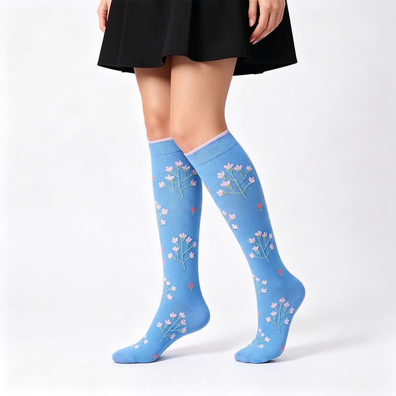 Plusock Blue Floral Compression Socks(4 Pairs) - Blue - S/M - image 6