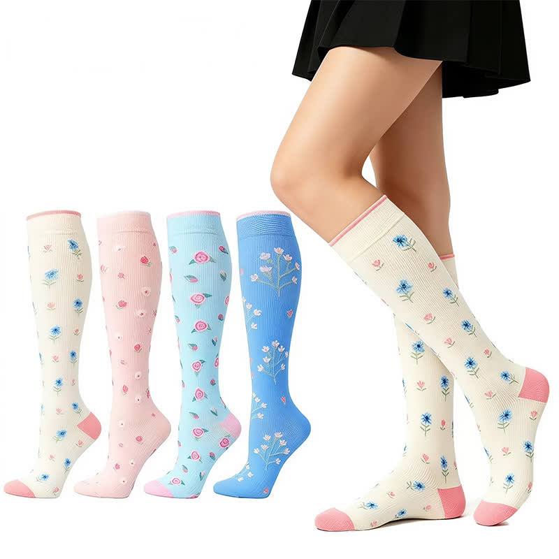 Plusock Blue Floral Compression Socks(4 Pairs) - image 1