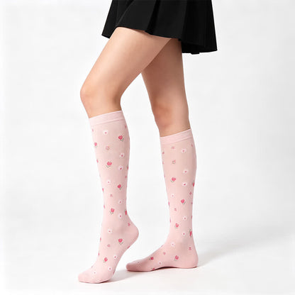 Plusock Blue Floral Compression Socks(4 Pairs) - Pink - S/M - image 3