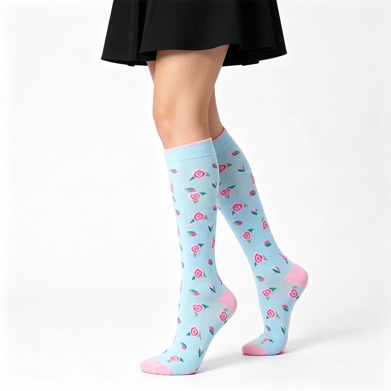 Plusock Blue Floral Compression Socks(4 Pairs) - Light Blue - S/M - image 5
