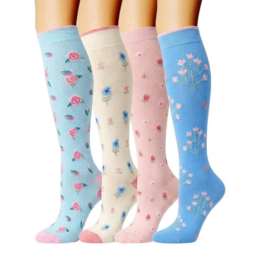 Plusock Blue Floral Compression Socks(4 Pairs) - Multicolor - S/M - image 0