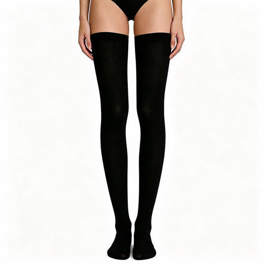 Plusock Solid Color Thigh High Compression Socks(3 Pairs) - Black - S/M - image 0