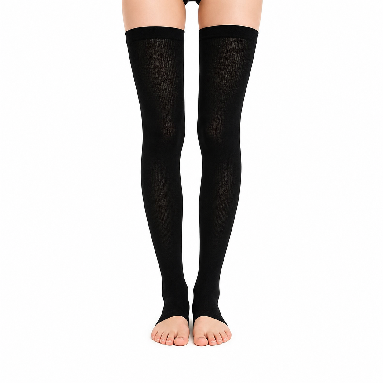 Plusock Solid Color Toeless Thigh High Compression Sleeves(3 Pairs) - Black - S/M - image 0
