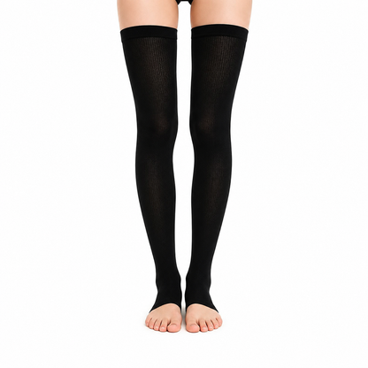 Plusock Solid Color Toeless Thigh High Compression Sleeves(3 Pairs) - Black - S/M - image 0