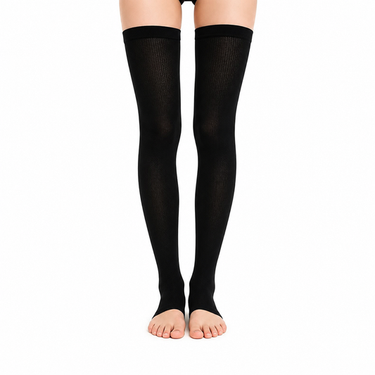 Plusock Solid Color Toeless Thigh High Compression Sleeves(3 Pairs) - Black - S/M - image 0