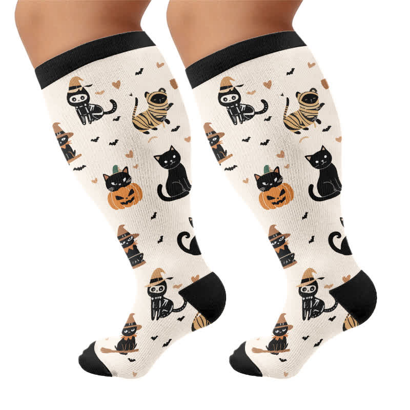 Plusock Plus Size Purranormal Pumpkin Night Compression Socks - Beige - 4XL - image 9