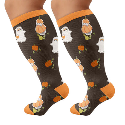 Plusock Plus Size Purranormal Pumpkin Night Compression Socks - Brown - 4XL - image 10